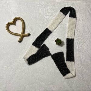 Grey and White Striped Knit Scarf